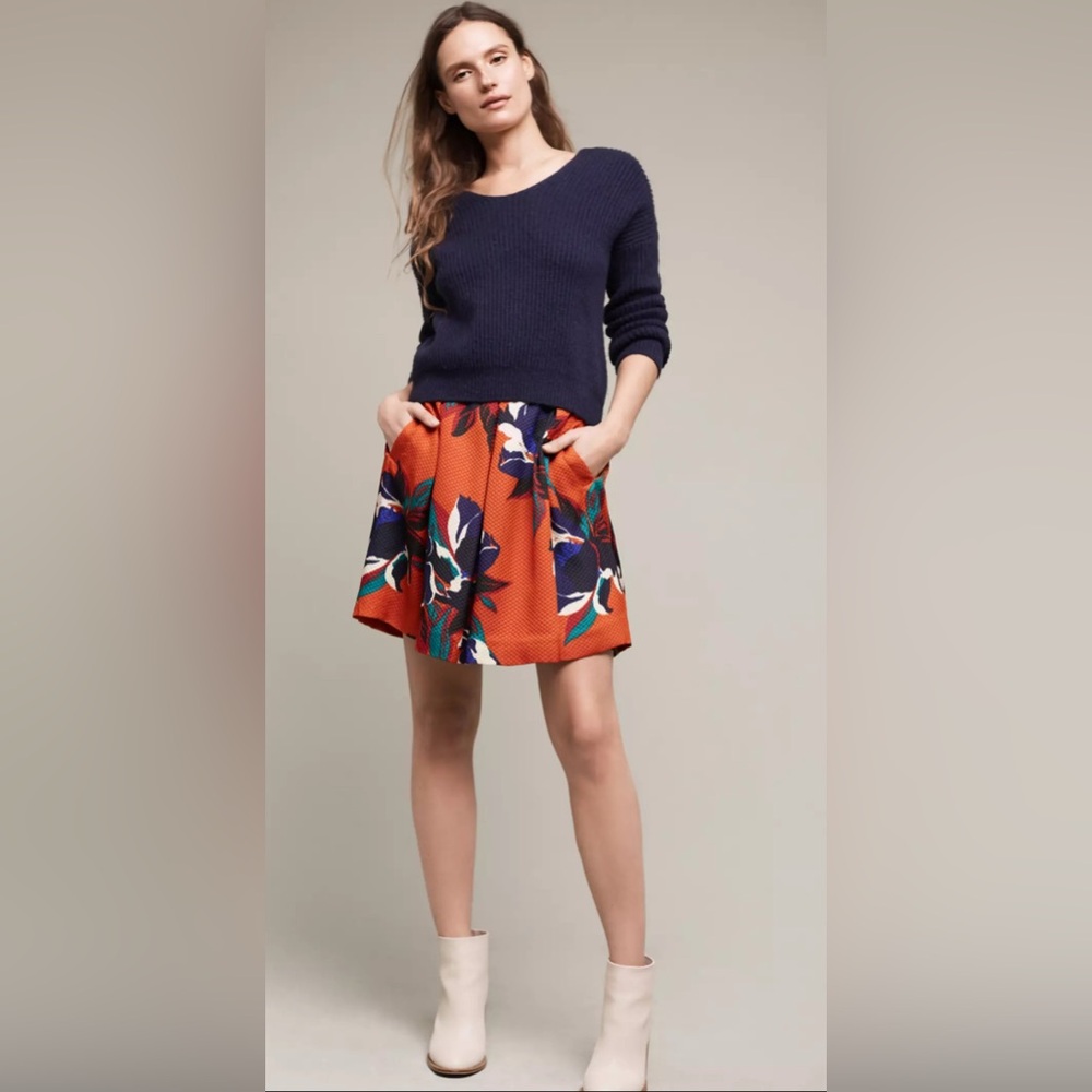 EUC Anthropolgie Maira Floral Skirt (Orange Teal White Purple Red Black) size 4P